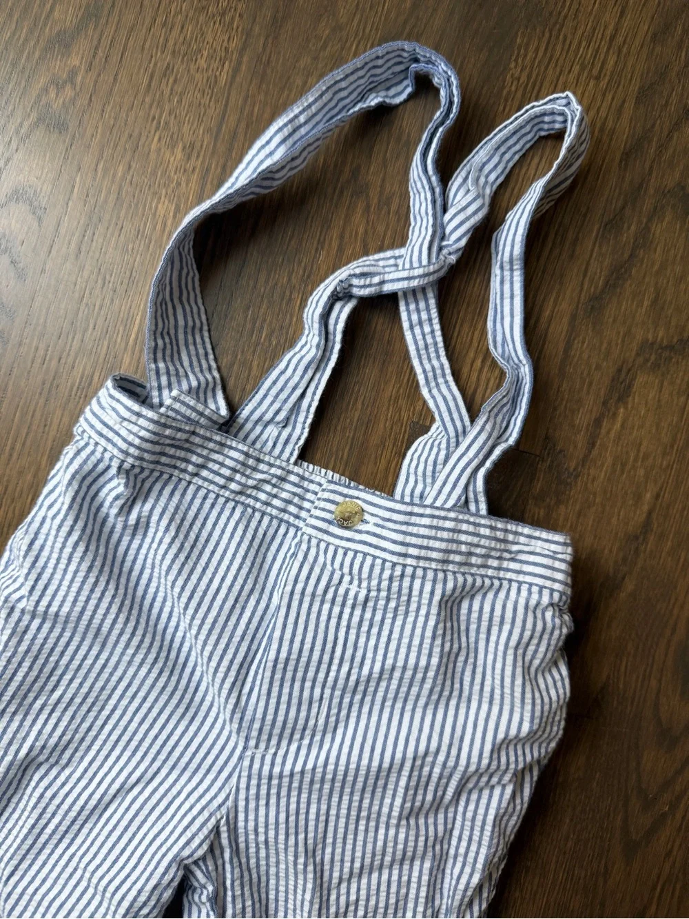 Janie and Jack Blue and White Striped Kids Suspender Pants
